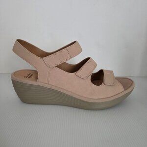 Clarks Reedly Juno Nubuck Wedge Triple Strap Sandals Sand Desert Size 12W